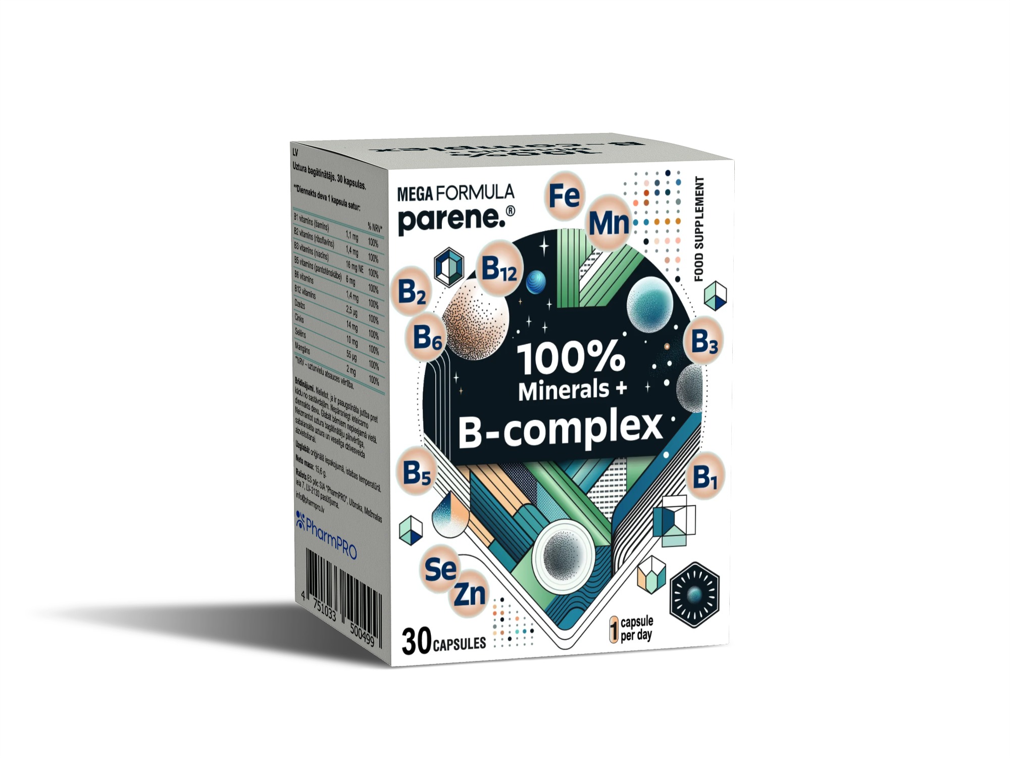 Parene. MEGA FORMULA 100% Minerals + B-complex kaps. N30