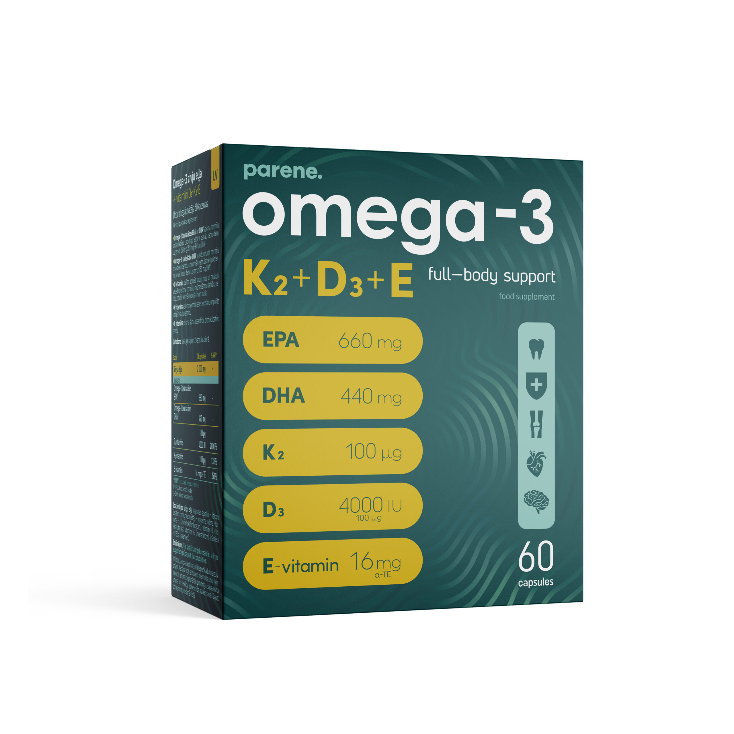 Parene. Omega-3 kalaõli+vitamiinid D₃+K₂+E kapslid N60