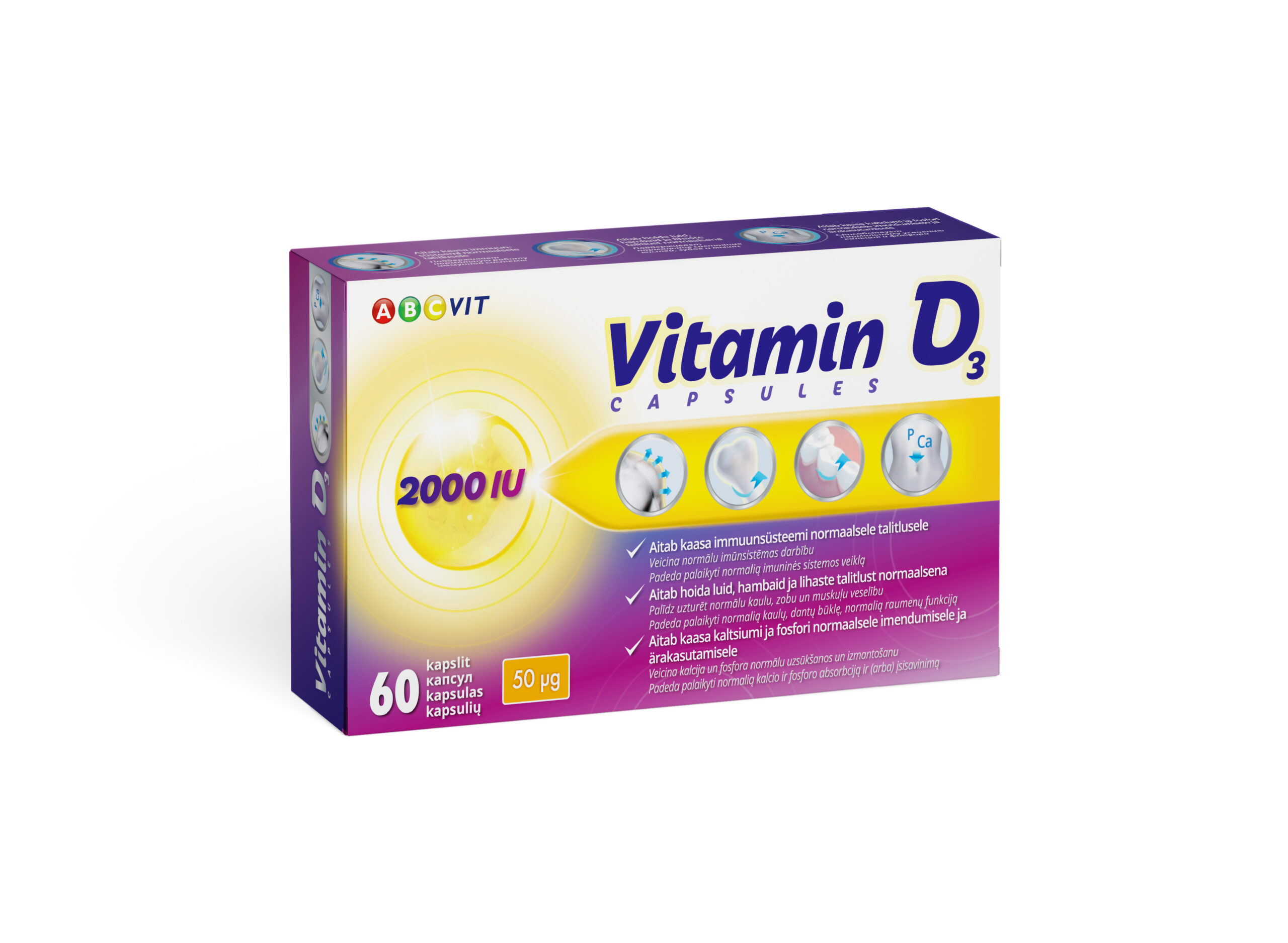 ABCvit D₃-vitamiin 2000 IU (50mcg) kapslid N60