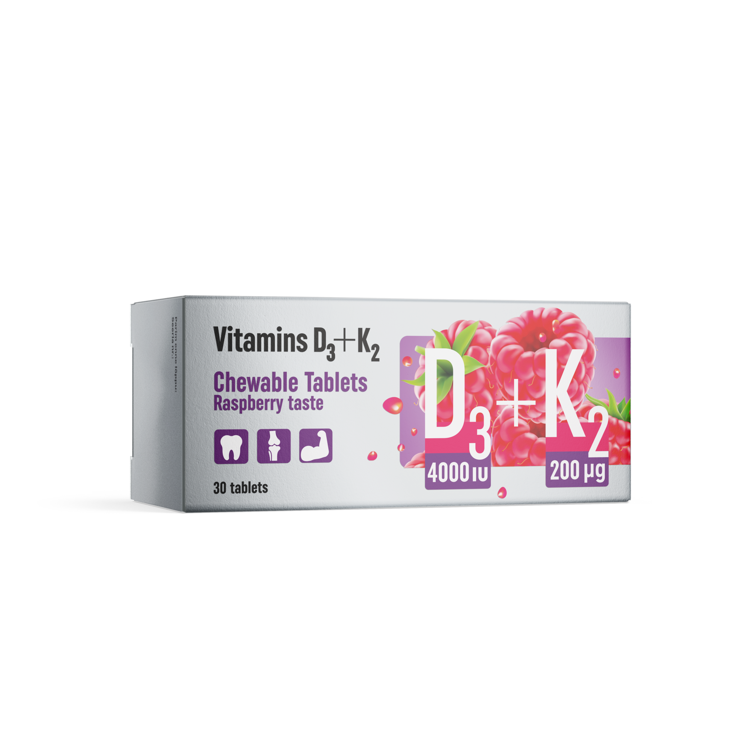 Vitamiinid D3+K2 vaarikamaitselised närimistabletid N30