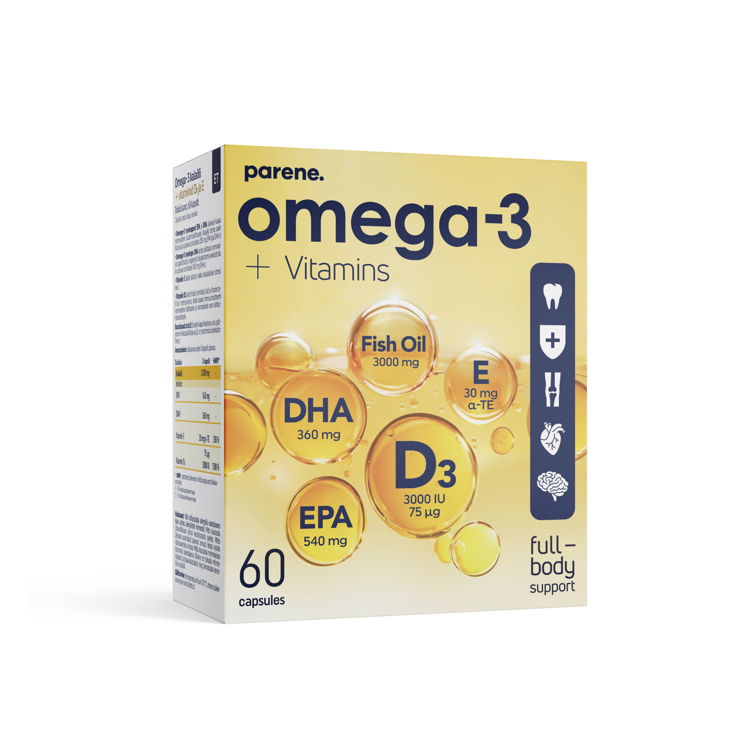 Parene. OMEGA-3+D₃+E 3000mg kapslid N60